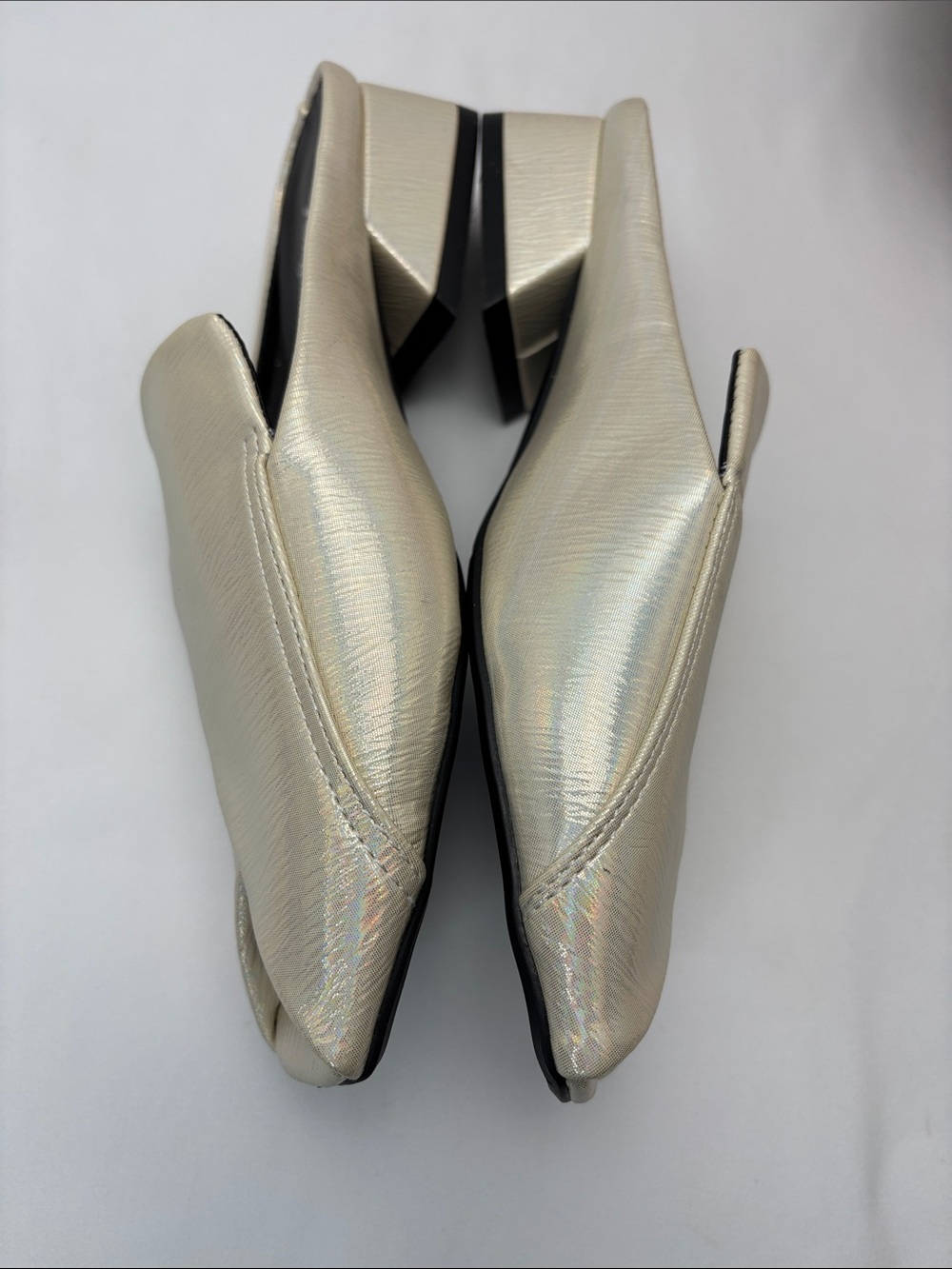 Hengshengda Iridescent Womens 7 Cream Square-Toe Slip-On Block Heel Mules #446 - Picture 7 of 13